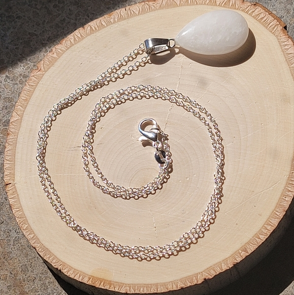 Crystal Quartz Teardrop Stone Sterling Silver Necklace - Picture 4 of 6